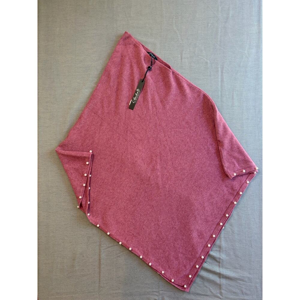 New Charlie B Pink One Size Poncho Sweater Faux Pearls